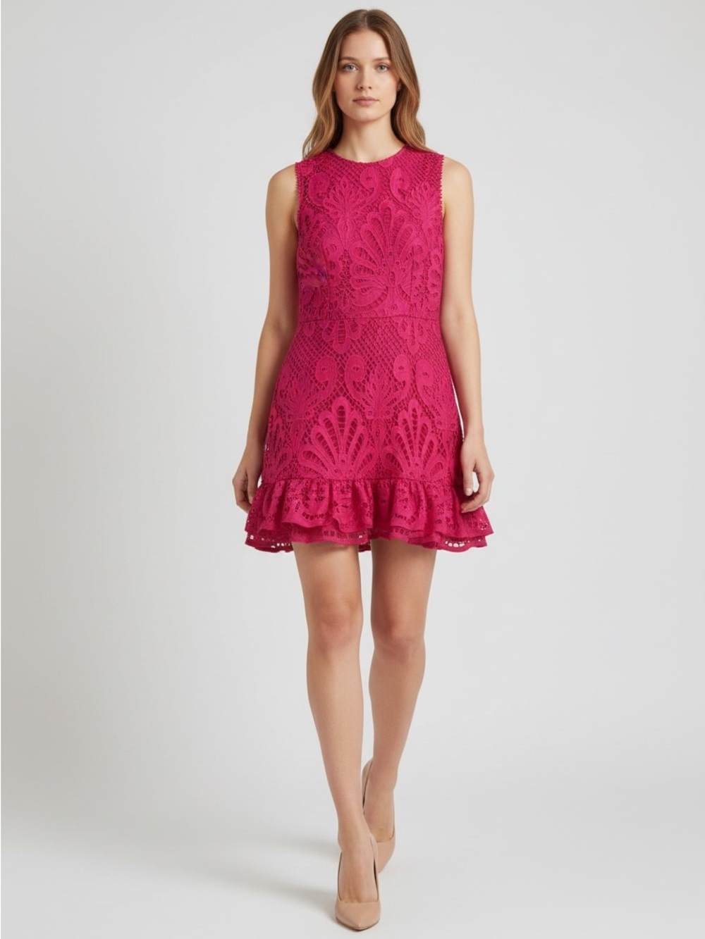 NWT Aqua Hyper Pink Lace Cutout Dress Size M